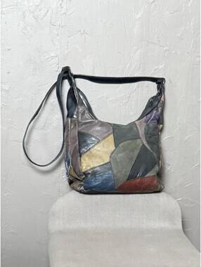 1970's Purple Leather Patchwork Hobo Purse Soft Leather Shoulder Bag